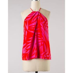 NEW FASCINATION women's leaf print halter neck tank in red/pink